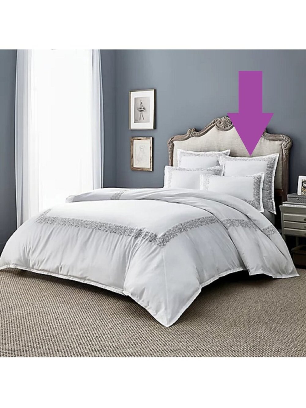 one Wamsutta ANGLESEY 100% Cotton EURO Pillow Sham w/ GRAY Embroidered Border